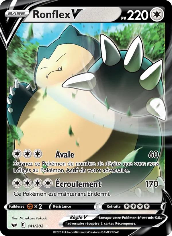 Carte Pokémon Ronflex V 141/202 de l'extension Épée et Bouclier