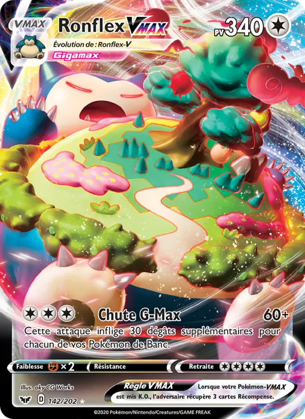 Carte Pokémon Ronflex VMAX 142/202 de l'extension Épée et Bouclier
