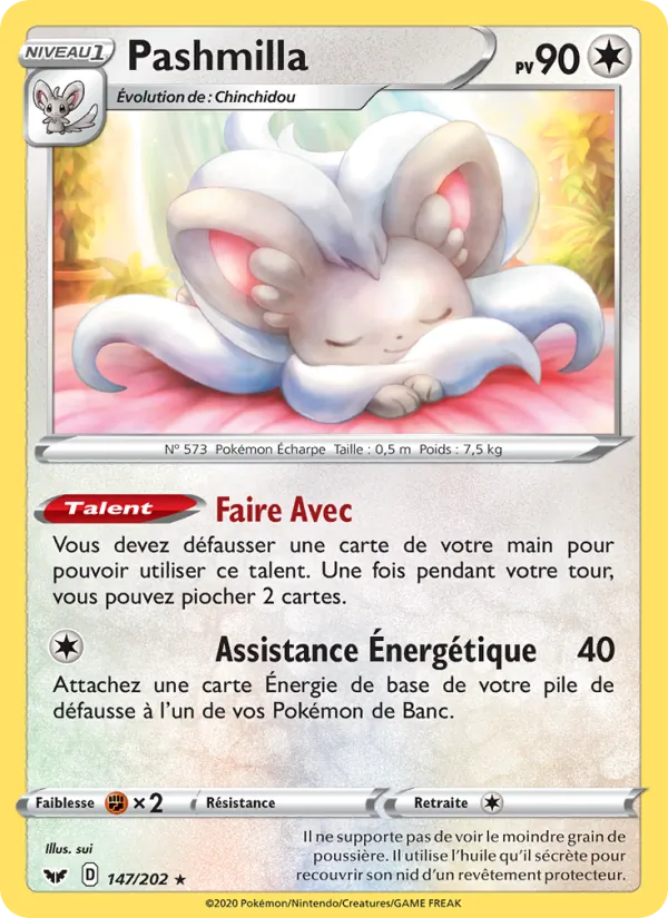 Carte Pokémon Pashmilla 147/202 de l'extension Épée et Bouclier