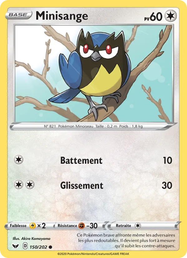 Carte Pokémon Minisange 150/202 de l'extension Épée et Bouclier