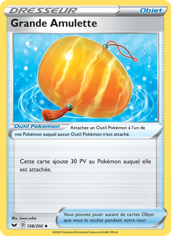 Carte Pokémon Grande Amulette 158/202 de l'extension Épée et Bouclier