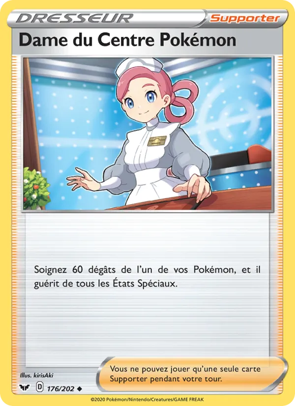 Carte Pokémon Dame du Centre Pokémon 176/202 de l'extension Épée et Bouclier