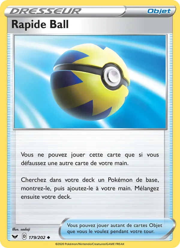 Carte Pokémon Rapide Ball 179/202 de l'extension Épée et Bouclier