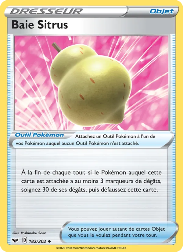 Carte Pokémon Baie Sitrus 182/202 de l'extension Épée et Bouclier