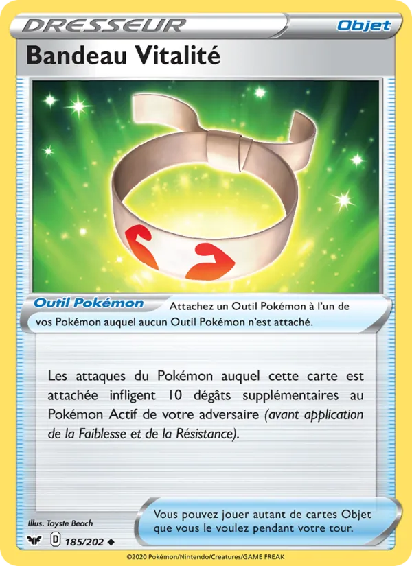 Carte Pokémon Bandeau Vitalité 185/202 de l'extension Épée et Bouclier