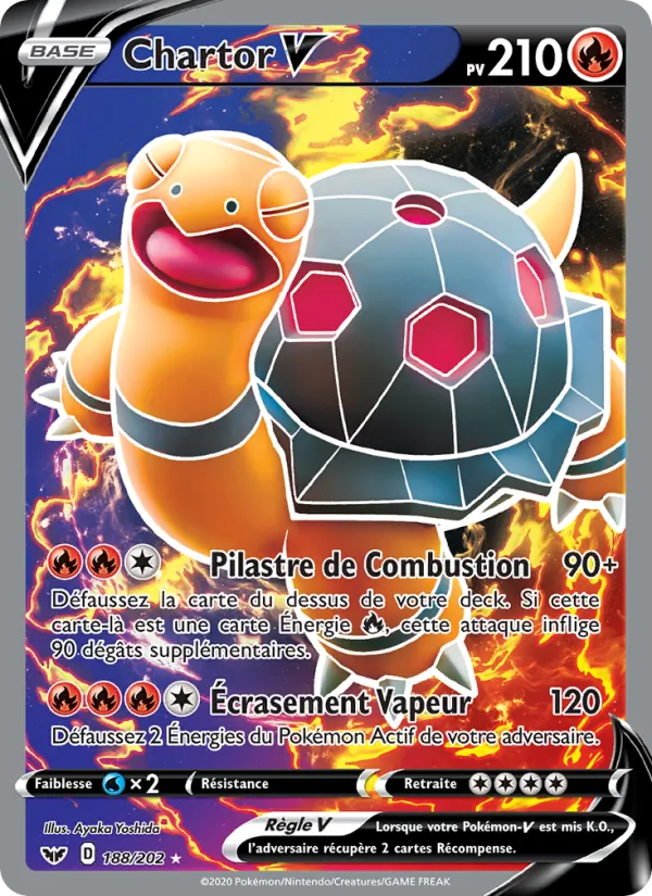 Carte Pokémon Chartor V 188/202 de l'extension Épée et Bouclier