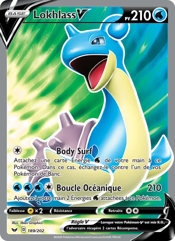 Carte Pokémon Lokhlass V 189/202 de l'extension Épée et Bouclier