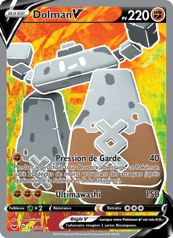 Carte Pokémon Dolman V 193/202 de l'extension Épée et Bouclier