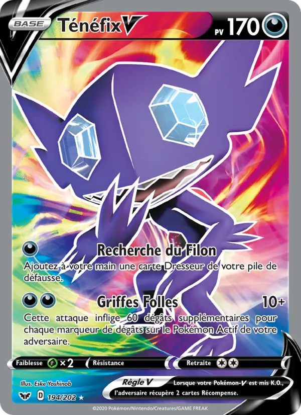 Carte Pokémon Ténéfix V 194/202 de l'extension Épée et Bouclier