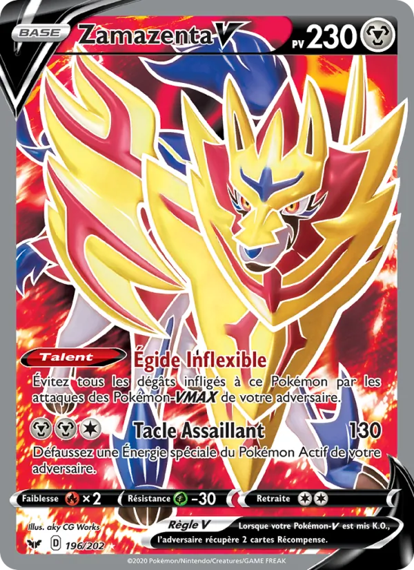 Carte Pokémon Zamazenta V 196/202 de l'extension Épée et Bouclier