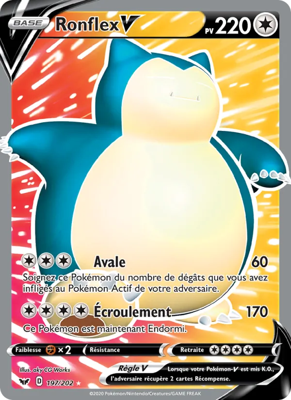 Carte Pokémon Ronflex V 197/202 de l'extension Épée et Bouclier