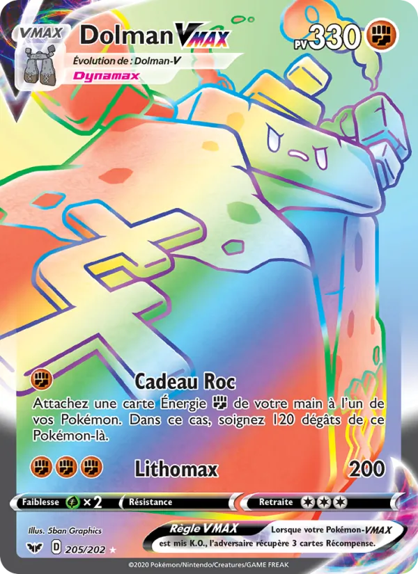 Carte Pokémon Dolman VMAX 205/202 de l'extension Épée et Bouclier