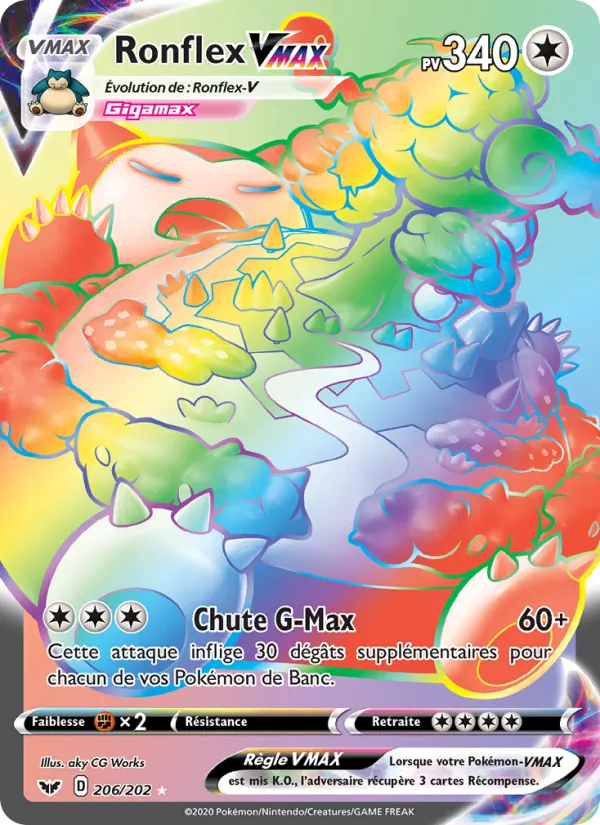Carte Pokémon Ronflex VMAX 206/202 de l'extension Épée et Bouclier