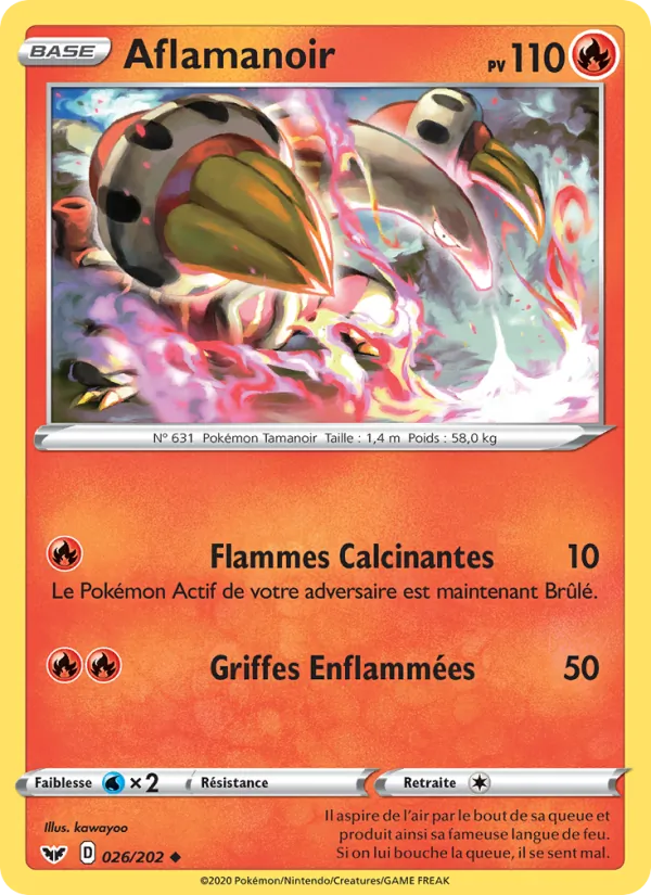 Carte Pokémon Aflamanoir 26/202 de l'extension Épée et Bouclier