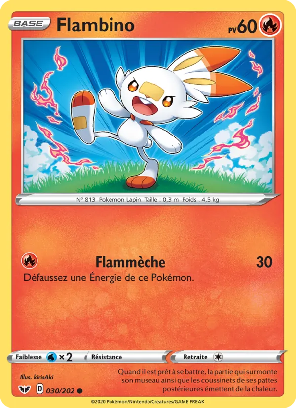 Carte Pokémon Flambino 30/202 de l'extension Épée et Bouclier