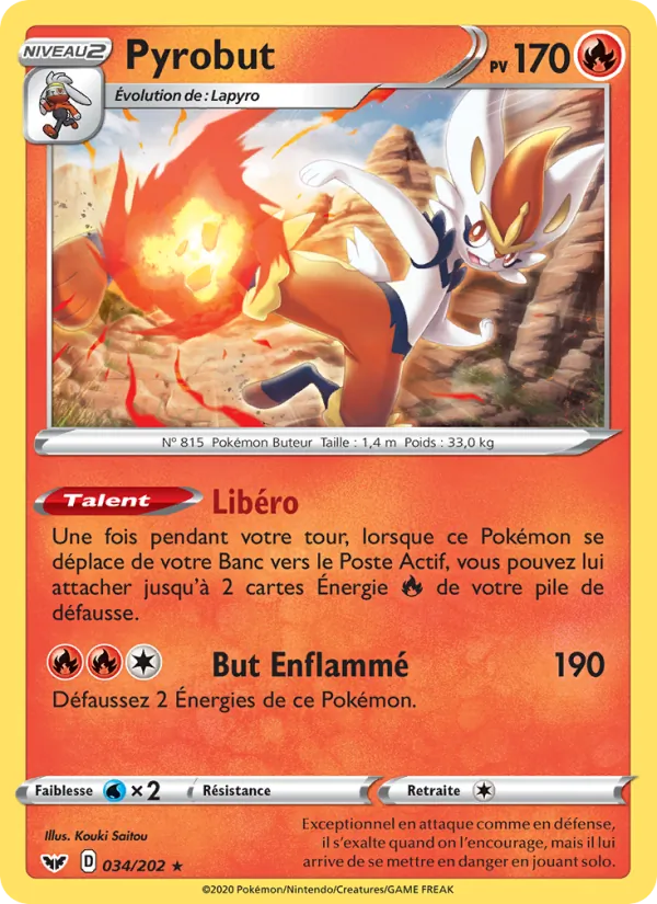Carte Pokémon Pyrobut 34/202 de l'extension Épée et Bouclier
