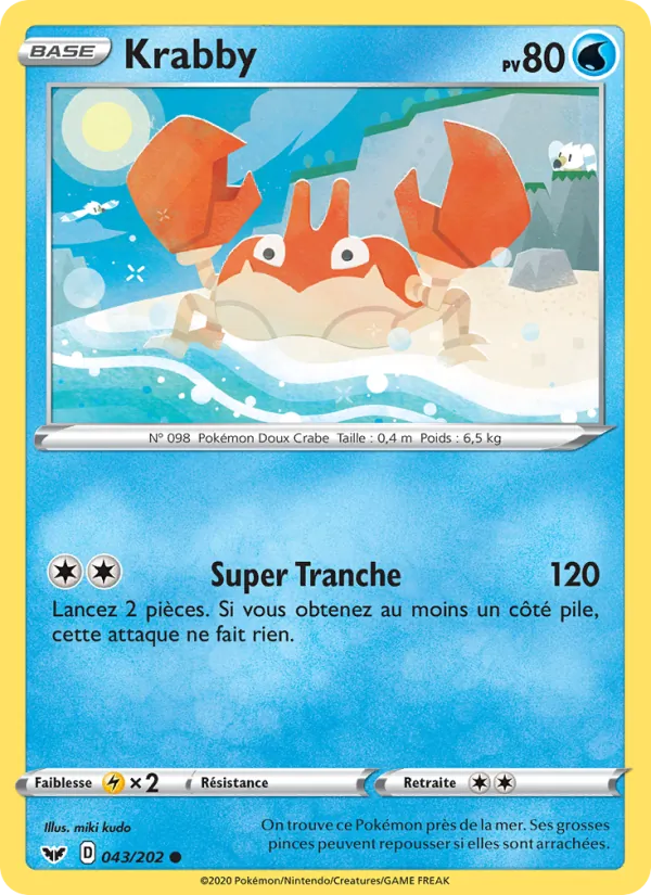 Carte Pokémon Krabby 43/202 de l'extension Épée et Bouclier