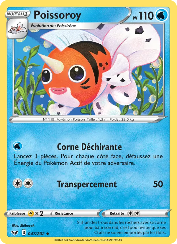 Carte Pokémon Poissoroy 47/202 de l'extension Épée et Bouclier