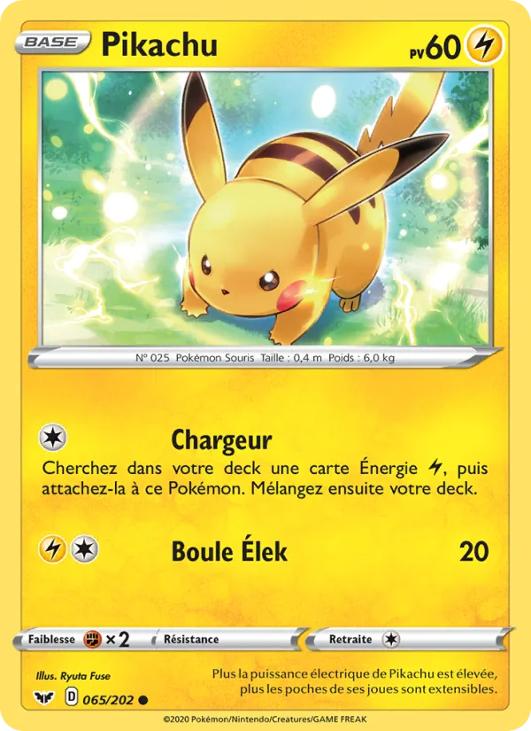 Carte Pokémon Pikachu 65/202 de l'extension Épée et Bouclier