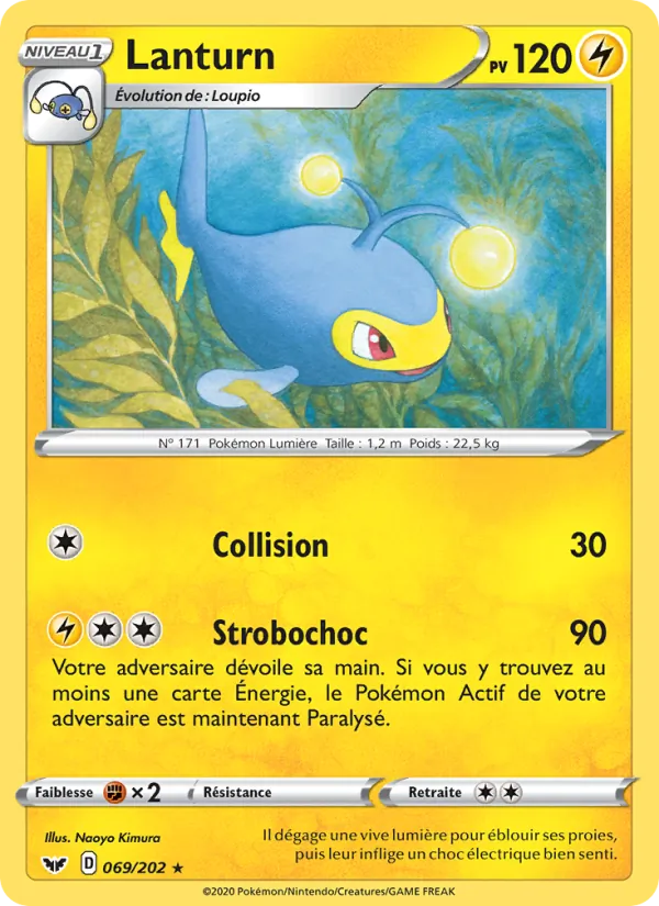 Carte Pokémon Lanturn 69/202 de l'extension Épée et Bouclier