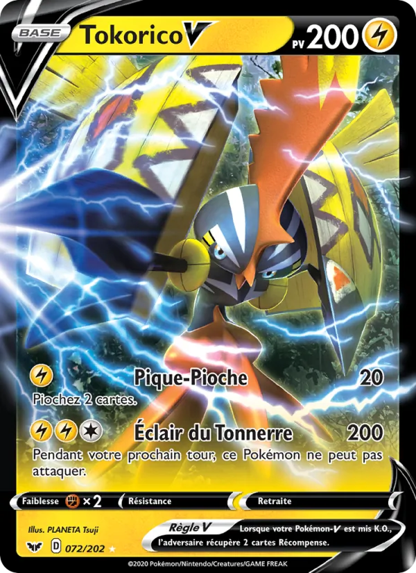 Carte Pokémon Tokorico V 72/202 de l'extension Épée et Bouclier