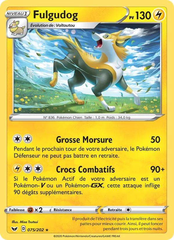 Carte Pokémon Fulgudog 75/202 de l'extension Épée et Bouclier