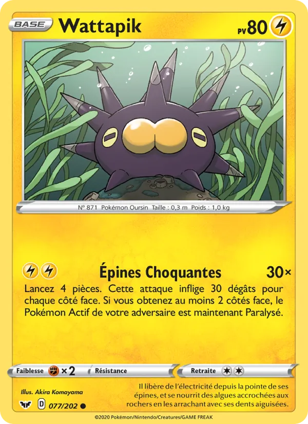 Carte Pokémon Wattapik 77/202 de l'extension Épée et Bouclier