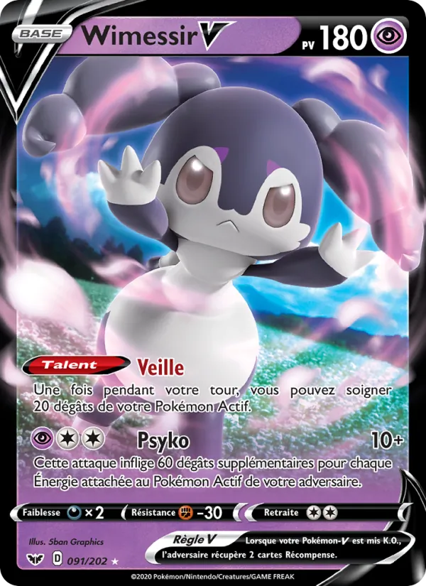 Carte Pokémon Wimessir V 91/202 de l'extension Épée et Bouclier