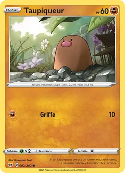 Carte Pokémon Taupiqueur 92 — Épée et Bouclier