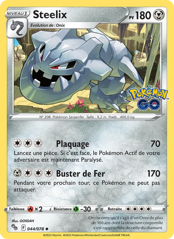 Carte Pokémon Steelix 044/78 de l'extension Pokémon GO