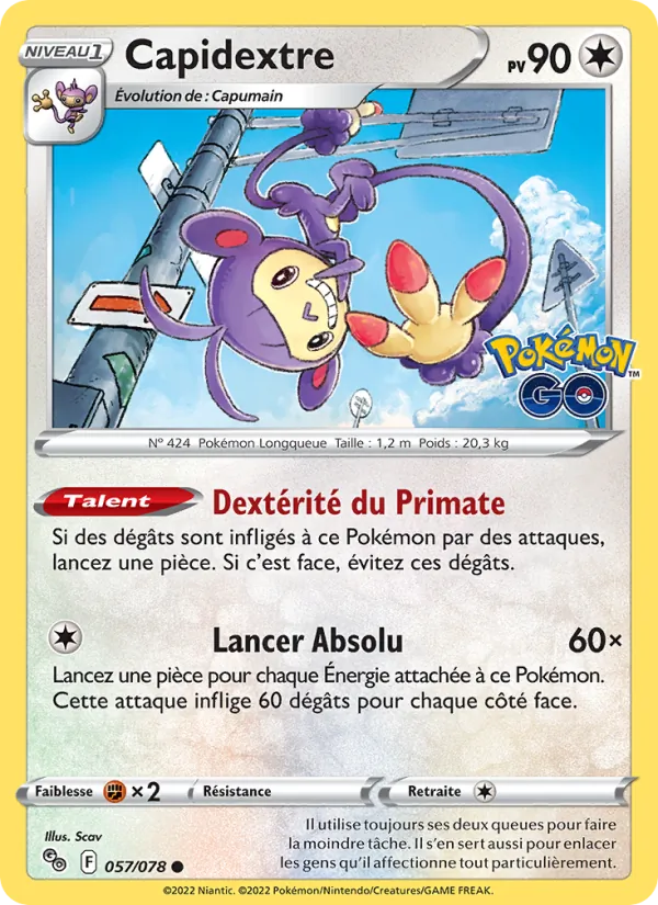 Carte Pokémon Capidextre 057/78 de l'extension Pokémon GO