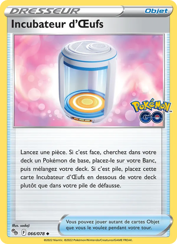 Carte Pokémon Incubateur d'Œufs 066/78 de l'extension Pokémon GO