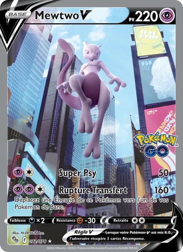 Carte Pokémon Mewtwo V 072/78 de l'extension Pokémon GO