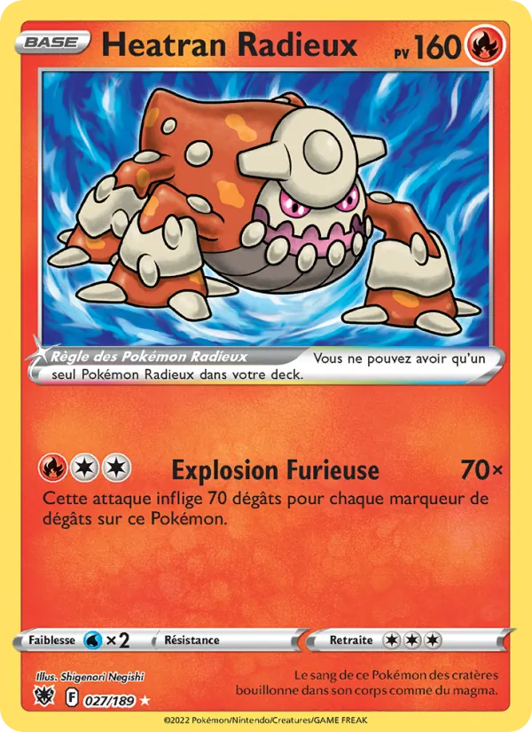 Carte Pokémon Heatran Radieux 027/189 de l'extension Astres Radieux