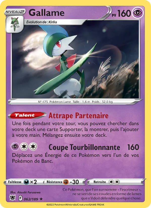 Carte Pokémon Gallame 062/189 de l'extension Astres Radieux