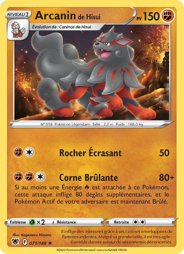 Carte Pokémon Arcanin de Hisui 071/189 de l'extension Astres Radieux