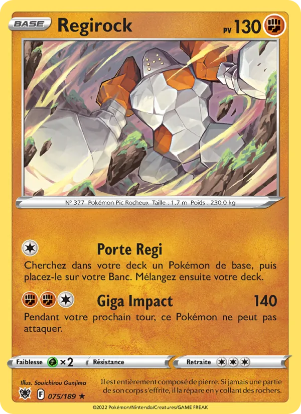 Carte Pokémon Regirock 075/189 de l'extension Astres Radieux