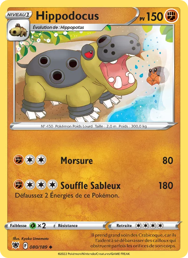 Carte Pokémon Hippodocus 080/189 de l'extension Astres Radieux