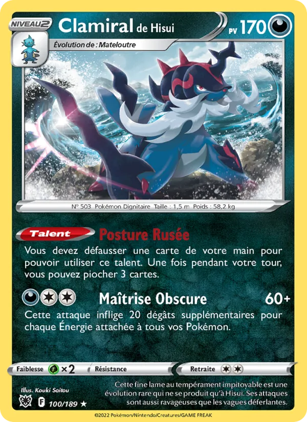 Carte Pokémon Clamiral de Hisui 100/189 de l'extension Astres Radieux