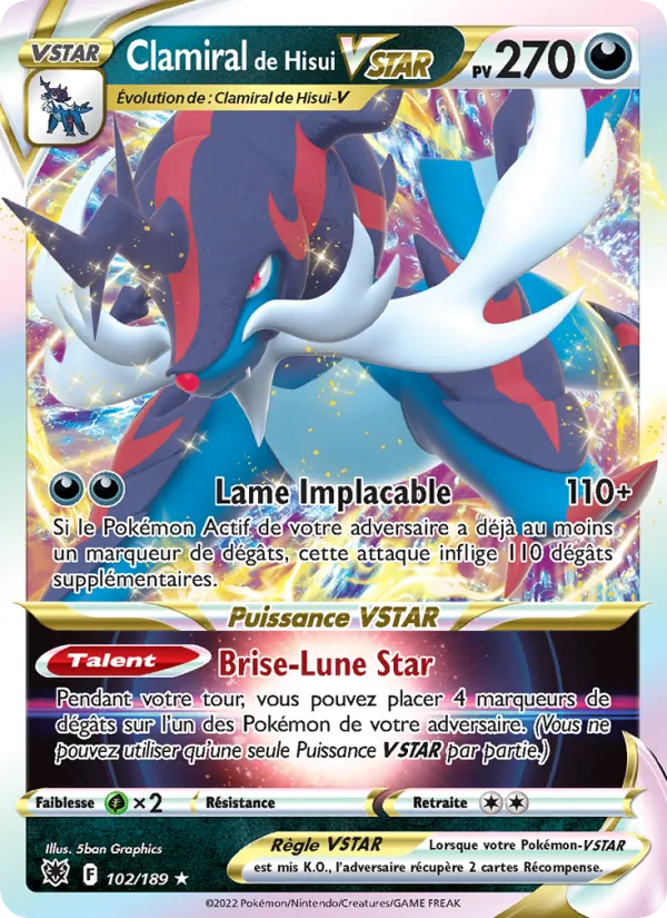 Carte Pokémon Clamiral de Hisui VSTAR 102/189 de l'extension Astres Radieux