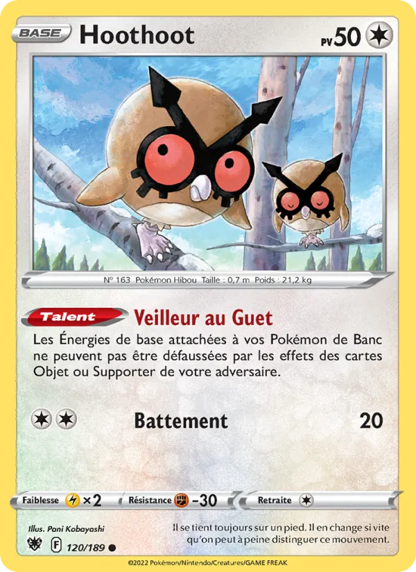 Carte Pokémon Hoothoot 120/189 de l'extension Astres Radieux