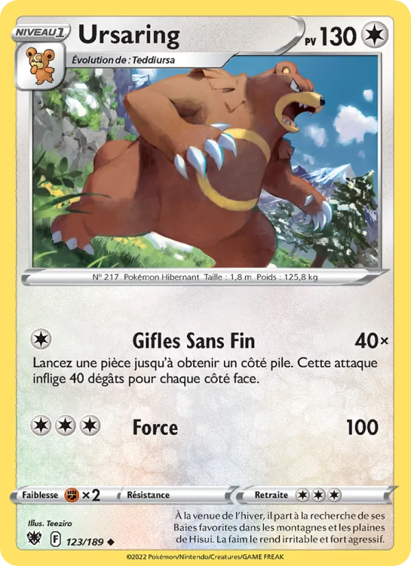 Carte Pokémon Ursaring 123/189 de l'extension Astres Radieux