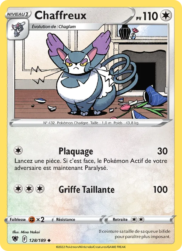 Carte Pokémon Chaffreux 128/189 de l'extension Astres Radieux