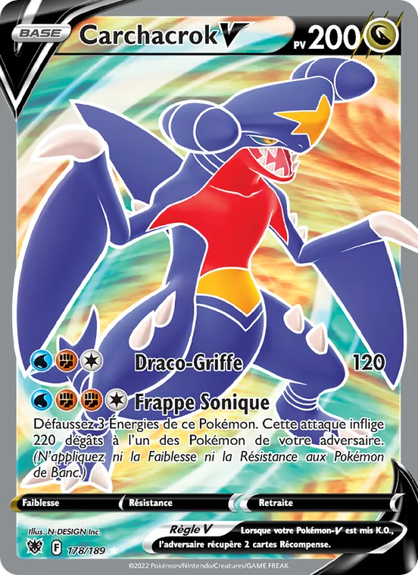 Carte Pokémon Carchacrok V 178/189 de l'extension Astres Radieux
