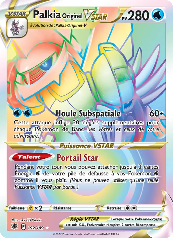 Carte Pokémon Palkia Originel VSTAR 192/189 de l'extension Astres Radieux