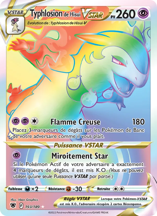 Carte Pokémon Typhlosion de Hisui VSTAR 193/189 de l'extension Astres Radieux