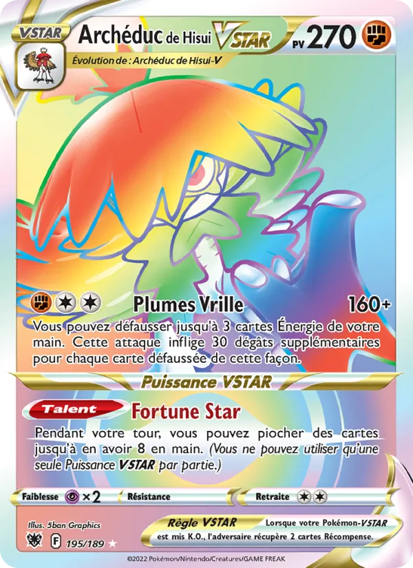 Carte Pokémon Archéduc de Hisui VSTAR 195/189 de l'extension Astres Radieux