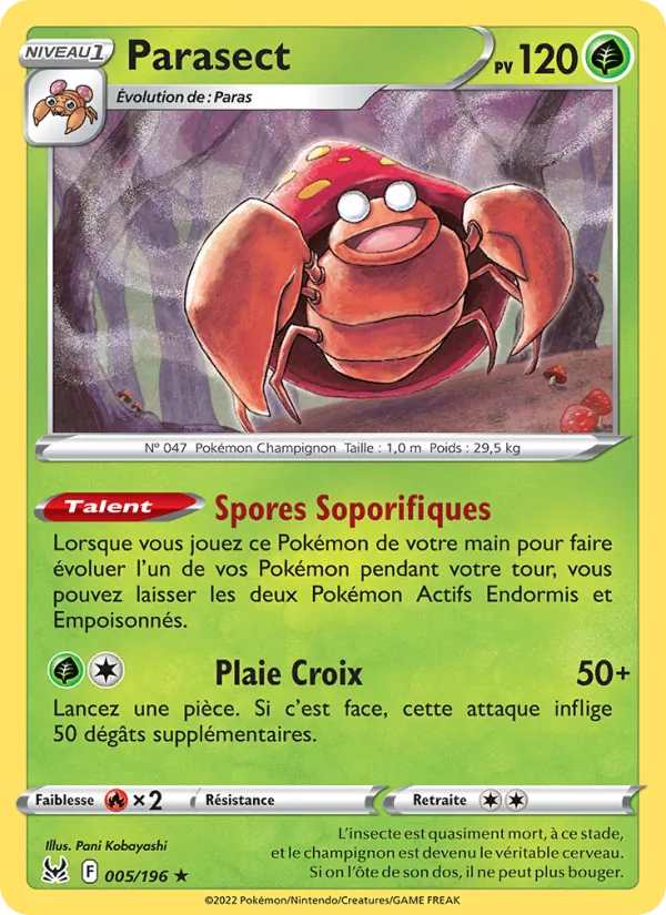 Carte Pokémon Parasect 005/196 de l'extension Origine Perdue