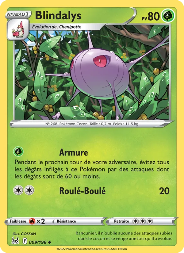 Carte Pokémon Blindalys 009/196 de l'extension Origine Perdue