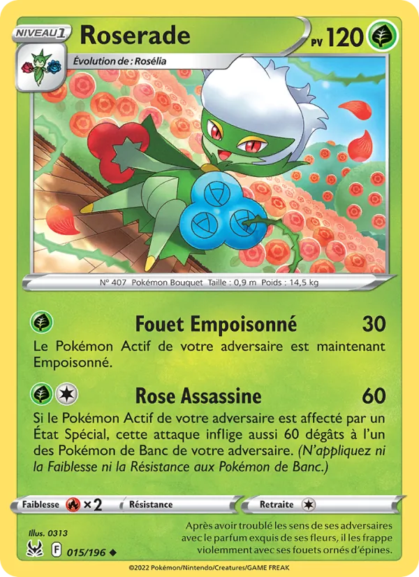 Carte Pokémon Roserade 015/196 de l'extension Origine Perdue